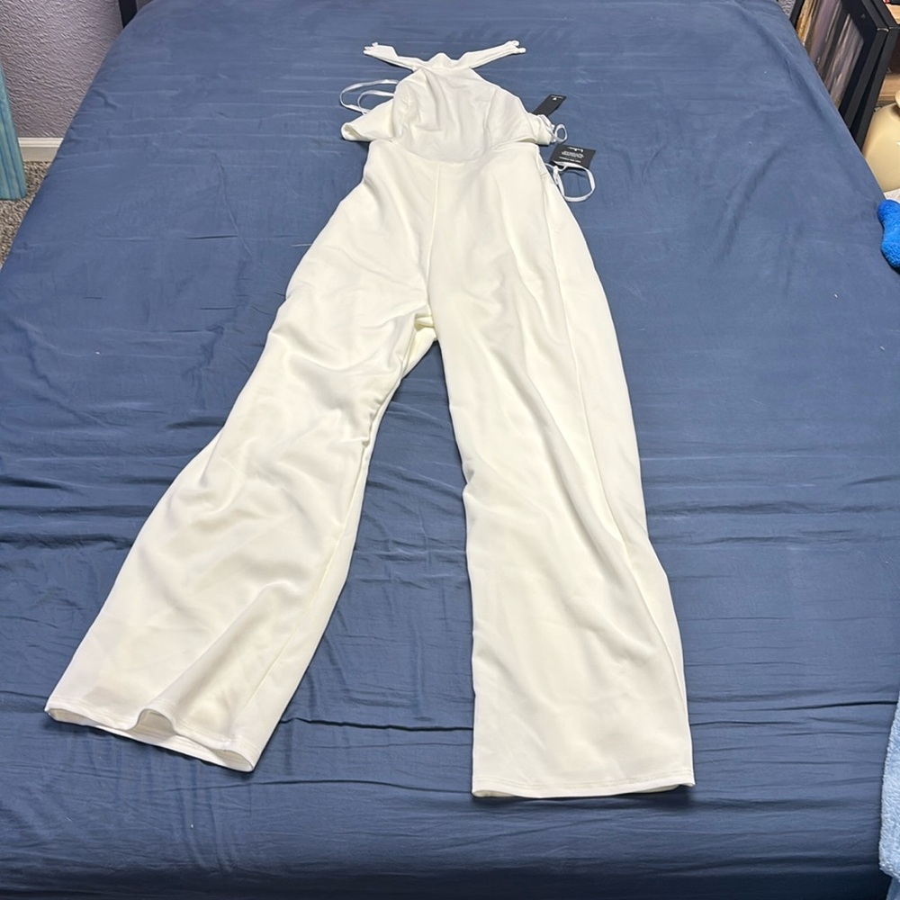 Lulu's White Jumpsuit with Flutter Sleeves